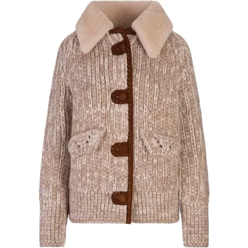 Beige Shearling Collar Bomber Jacket , female, Sizes: M - Ermanno Scervino - Modalova