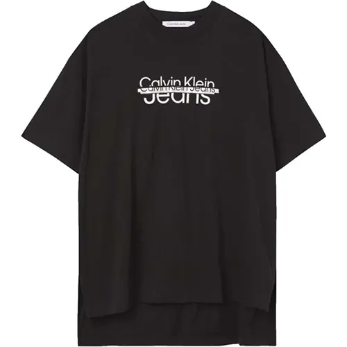 Gestörtes Logo Oversize T-Shirt , Damen, Größe: S - Calvin Klein - Modalova