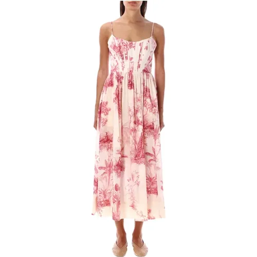 Pink Palm Corset Midi Dress , female, Sizes: M - Zimmermann - Modalova