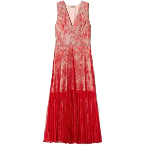 Langes Spitzen Plissee Kleid Rosa - Twinset - Modalova
