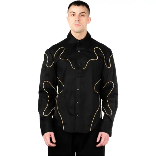 Schwarzes Buttondown-Shirt mit Kontrastpaspelierung , Herren, Größe: S - Eckhaus Latta - Modalova