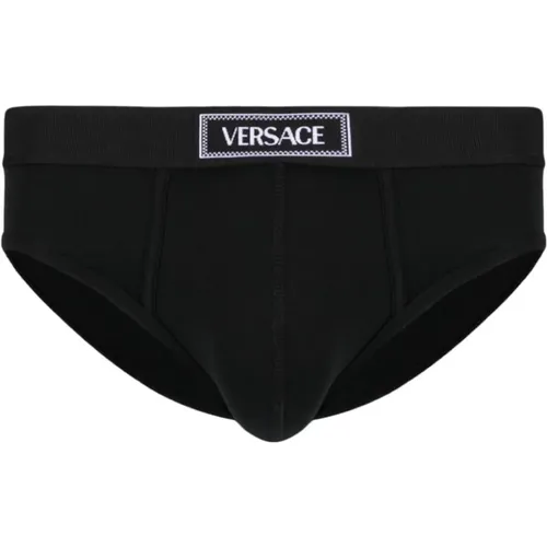 Schwarzes Baumwoll-Slip-Jersey-Top , Herren, Größe: L - Versace - Modalova