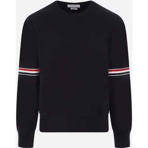 Cotton Knit Sweater with Tricolor Detail , male, Sizes: L, XL - Thom Browne - Modalova