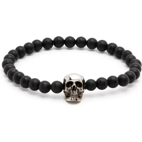 Schwarzes Perlen Totenkopf Armband , Herren, Größe: ONE Size - alexander mcqueen - Modalova
