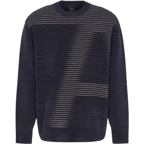 Gestreifter Rundhalsausschnitt-Pullover mit Druck , Herren, Größe: XS - Armani Exchange - Modalova