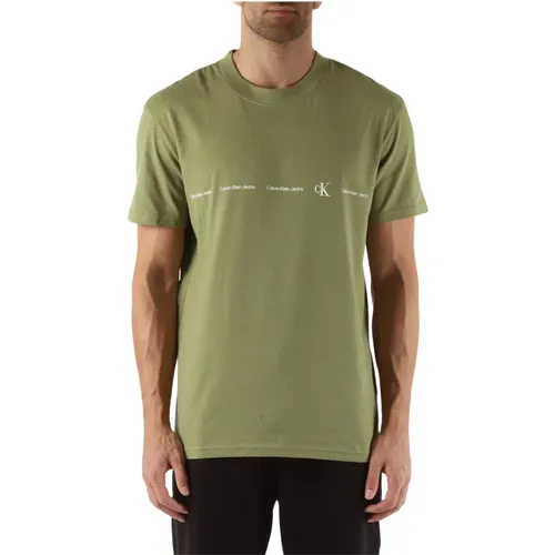 Cotton Logo T-shirt Round Neck Short Sleeve , male, Sizes: 2XL, XL, L, M, S - Calvin Klein Jeans - Modalova