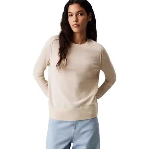 Merino Wool Crew Neck Sweater , Damen, Größe: XS - Calvin Klein - Modalova