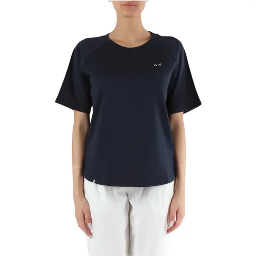 Oversize Baumwolle Logo Besticktes T-shirt , Damen, Größe: M - Sun68 - Modalova