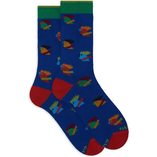 Kurze blaue Baumwollsocken für Herren mit buntem Hühnermotiv - Gallo - Modalova