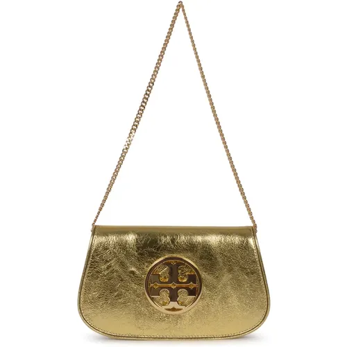 Golden Reva Metallic Clutch Bag , female, Sizes: ONE SIZE - TORY BURCH - Modalova