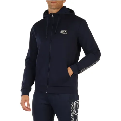 Baumwollhoodie mit Logo-Patch - Emporio Armani EA7 - Modalova