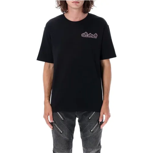 Palm Print T-Shirt Nero Aw24 , Herren, Größe: S - Balmain - Modalova