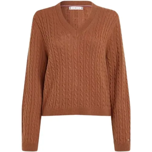 Twisted Knit V-Neck Sweater , female, Sizes: S, M, XS - Tommy Hilfiger - Modalova