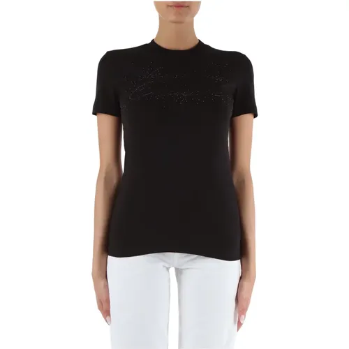 Stretch-Baumwoll-T-Shirt mit Strass-Logo , Damen, Größe: S - Versace Jeans Couture - Modalova