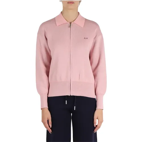 Merino Wool Zip Cardigan , Damen, Größe: L - Sun68 - Modalova