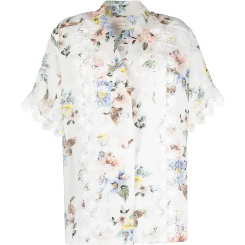 Floral Print Lace Trim Shirt , female, Sizes: L - Zimmermann - Modalova
