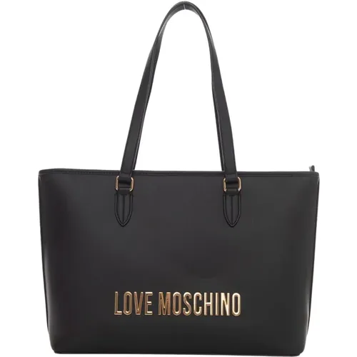 Shopper Tasche mit Logo und Reißverschluss - Love Moschino - Modalova
