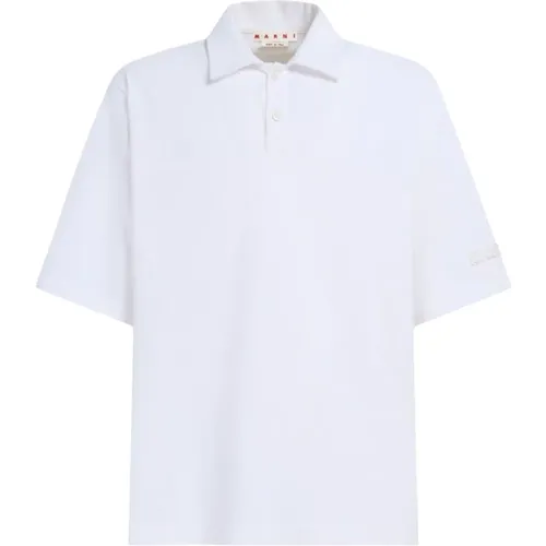 Weiße Oversize Polo Shirt mit Logo Patch - Marni - Modalova