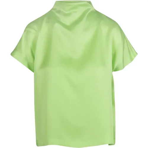 Satin Top with High Neck and Short Flap Sleeves , female, Sizes: S, M - Liviana Conti - Modalova