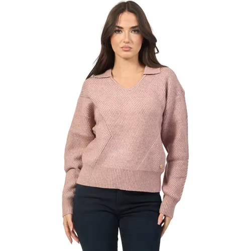 Rosa V-Ausschnitt Pullover , Damen, Größe: M - YES ZEE - Modalova