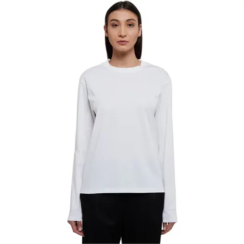 Weißes Langarm T-Shirt aus Baumwolle mit Rundhalsausschnitt , Damen, Größe: S - Jil Sander - Modalova