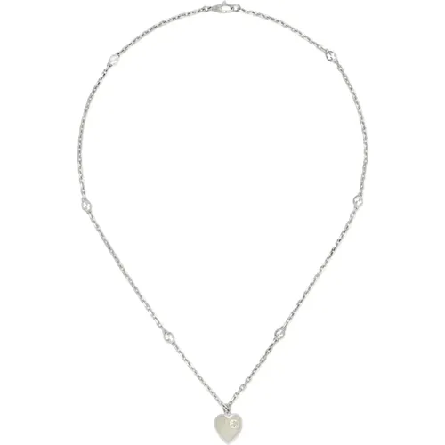 Sterling Silver Enamel Heart Charm Necklace , female, Sizes: ONE SIZE - Gucci - Modalova