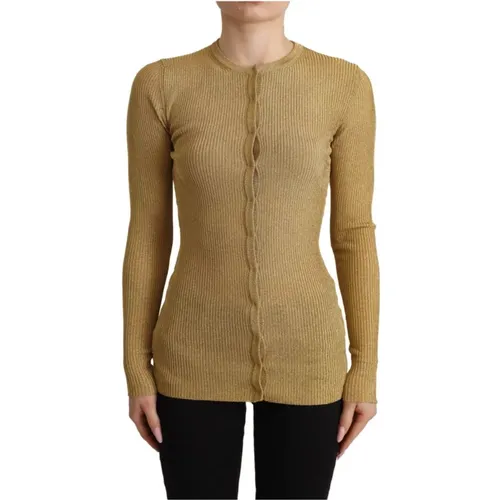 Glamorous Gold Snap-Button Cardigan , female, Sizes: 3XS - Dolce & Gabbana - Modalova