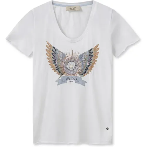 T-Shirt mit Grafischem Druck und Perlen und Pailletten - MOS MOSH - Modalova
