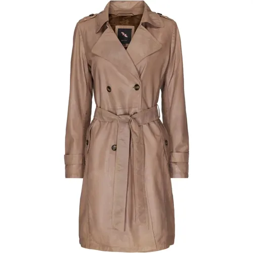 Satin Beige Leder Trenchcoat , Damen, Größe: S - BTFCPH - Modalova