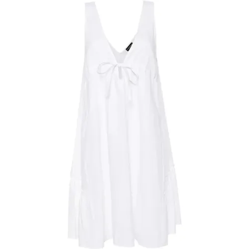 Linen Blend Embroidered Logo Dress , female, Sizes: S, L - Emporio Armani - Modalova