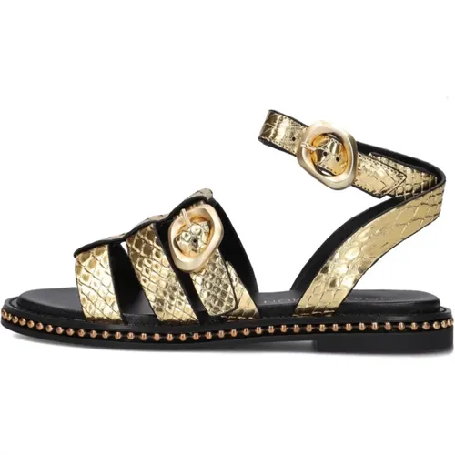 Goldene Kreuzriemen Sandalen , Damen, Größe: 36 EU - Noa Harmon - Modalova