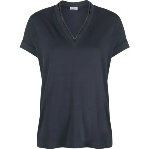 Dunkelgraue T-Shirts & Polos Damenbekleidung , Damen, Größe: XS - BRUNELLO CUCINELLI - Modalova