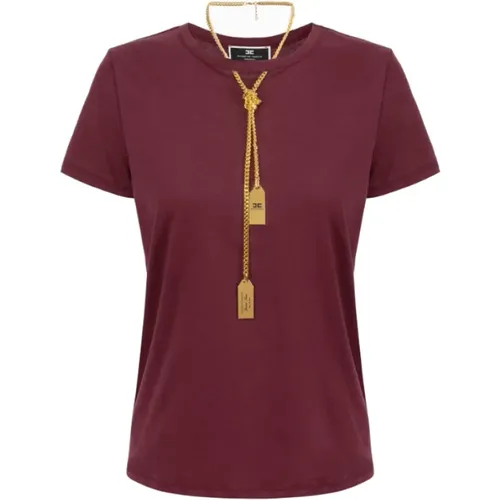 Baumwoll-Jersey T-Shirt mit Halskette , Damen, Größe: L - Elisabetta Franchi - Modalova