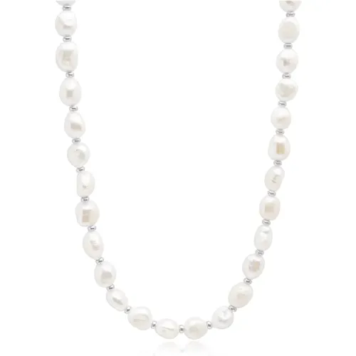 Mens Baroque Pearl Choker with Silver - Nialaya - Modalova