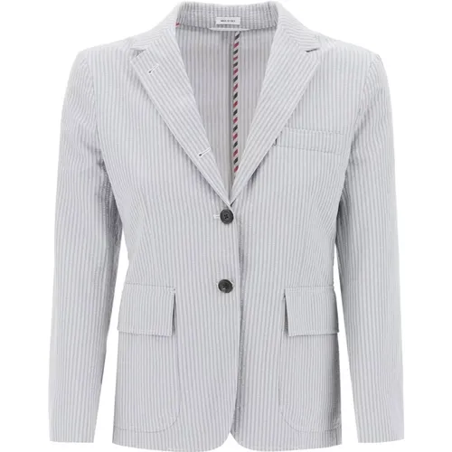 Striped Seersucker Single Breasted Jacket , female, Sizes: XS - Thom Browne - Modalova