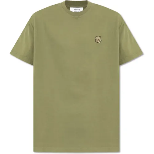 T-Shirt mit Logo-Patch , Herren, Größe: L - Maison Kitsuné - Modalova