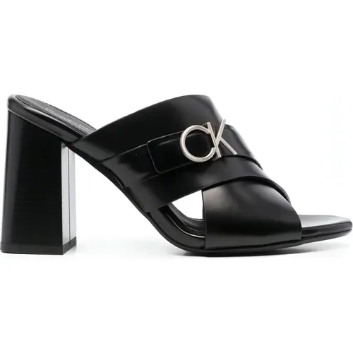 Chic Leather Heeled Mules , female, Sizes: 5 UK, 3 UK, 7 UK, 8 UK, 4 UK - Calvin Klein - Modalova