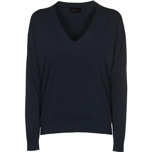 Blaue V-Ausschnitt Pullover , Damen, Größe: S - Roberto Collina - Modalova