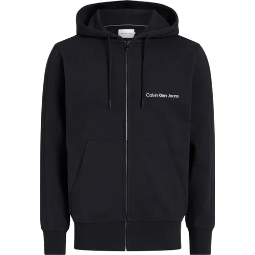 Schwarzer Hoodie Pullover Nachhaltige Baumwolle , Herren, Größe: L - Calvin Klein - Modalova