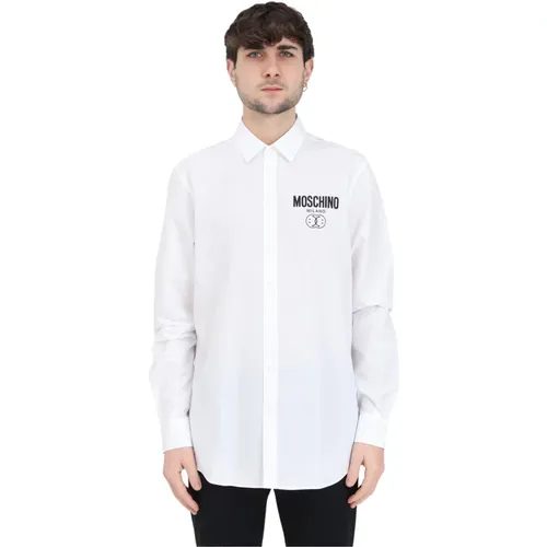 Weißes Hemd mit Schwarzem Logo , Herren, Größe: 3XL - Moschino - Modalova