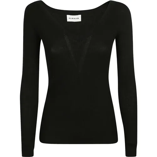 Schwarzer Woll V-Ausschnitt Sweatshirt , Damen, Größe: L - P.A.R.O.S.H. - Modalova