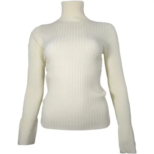 Gerippter Rollkragenpullover Creme , Damen, Größe: L - KAOS - Modalova