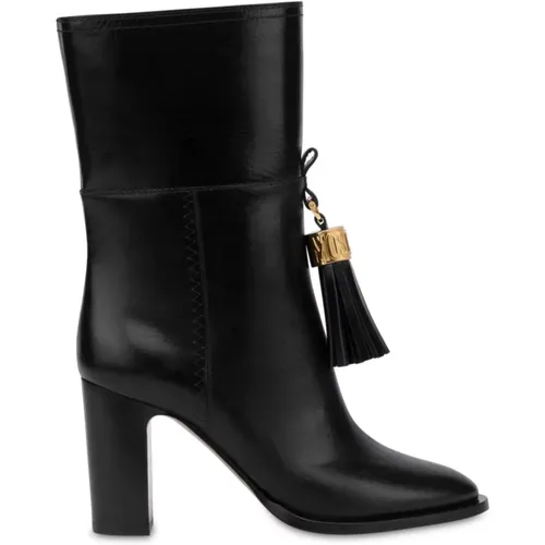 Schwarze Leder Quastenstiefel - Moschino - Modalova