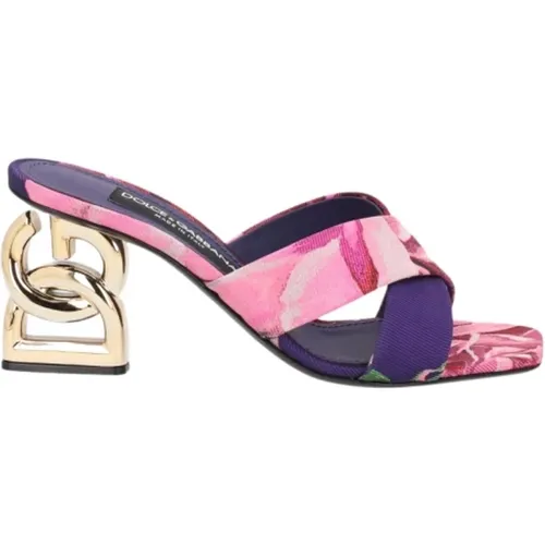 MultiColour Jacquard Sandal with DG Heel , female, Sizes: 7 UK, 3 UK, 5 UK, 4 UK, 4 1/2 UK - Dolce & Gabbana - Modalova