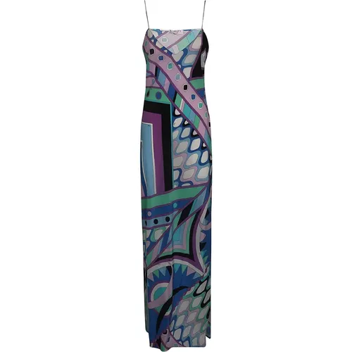 Silk Abstract Pattern Dress Celeste/Bianco , female, Sizes: S, 2XS, M - EMILIO PUCCI - Modalova