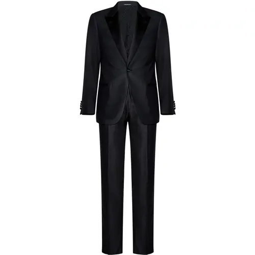 Grey Wool Tuxedo Suit Satin Details , male, Sizes: S - Emporio Armani - Modalova