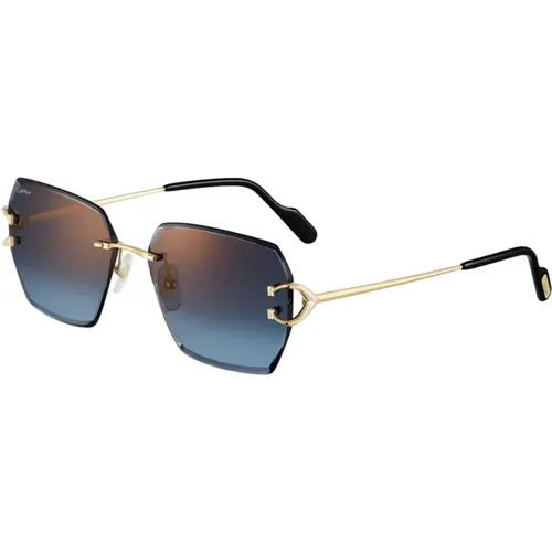 Rectangular Rimless Female Sunglasses with Blue Gradient Lenses , female, Sizes: 58 MM - Cartier - Modalova