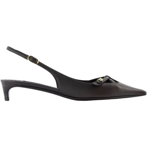 Schwarze Leder Slingbacks Spitz Zulaufend , Damen, Größe: 37 1/2 EU - Dolce & Gabbana - Modalova