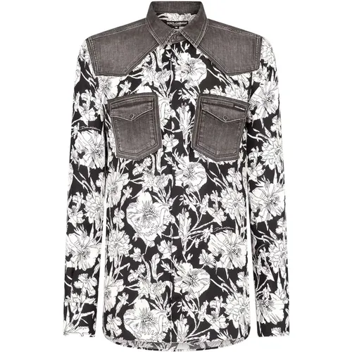 Flower Print Shirt for Men , male, Sizes: XL - Dolce & Gabbana - Modalova