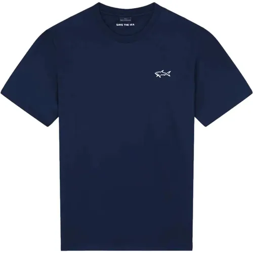 Polyester T-Shirt mit Reflexdruck - Blau , Herren, Größe: XL - PAUL & SHARK - Modalova